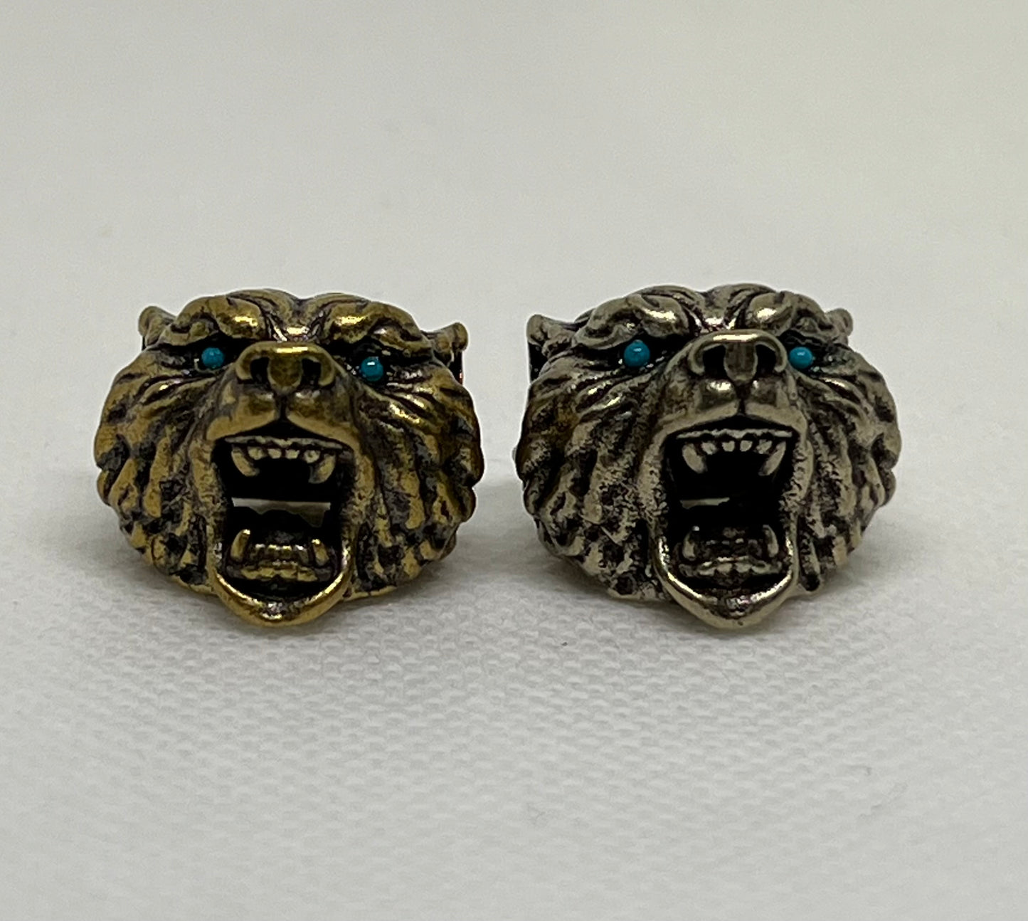 Brass Bear With Aqua Eyes Lanyard Bead, EDC Paracord Bead
