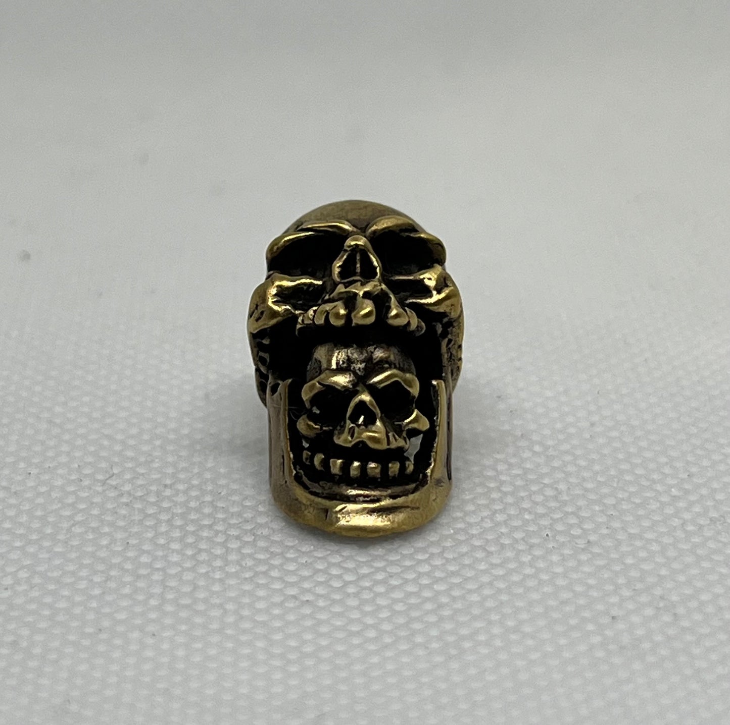 Brass Double Skull Lanyard Bead, EDC Paracord Bead.