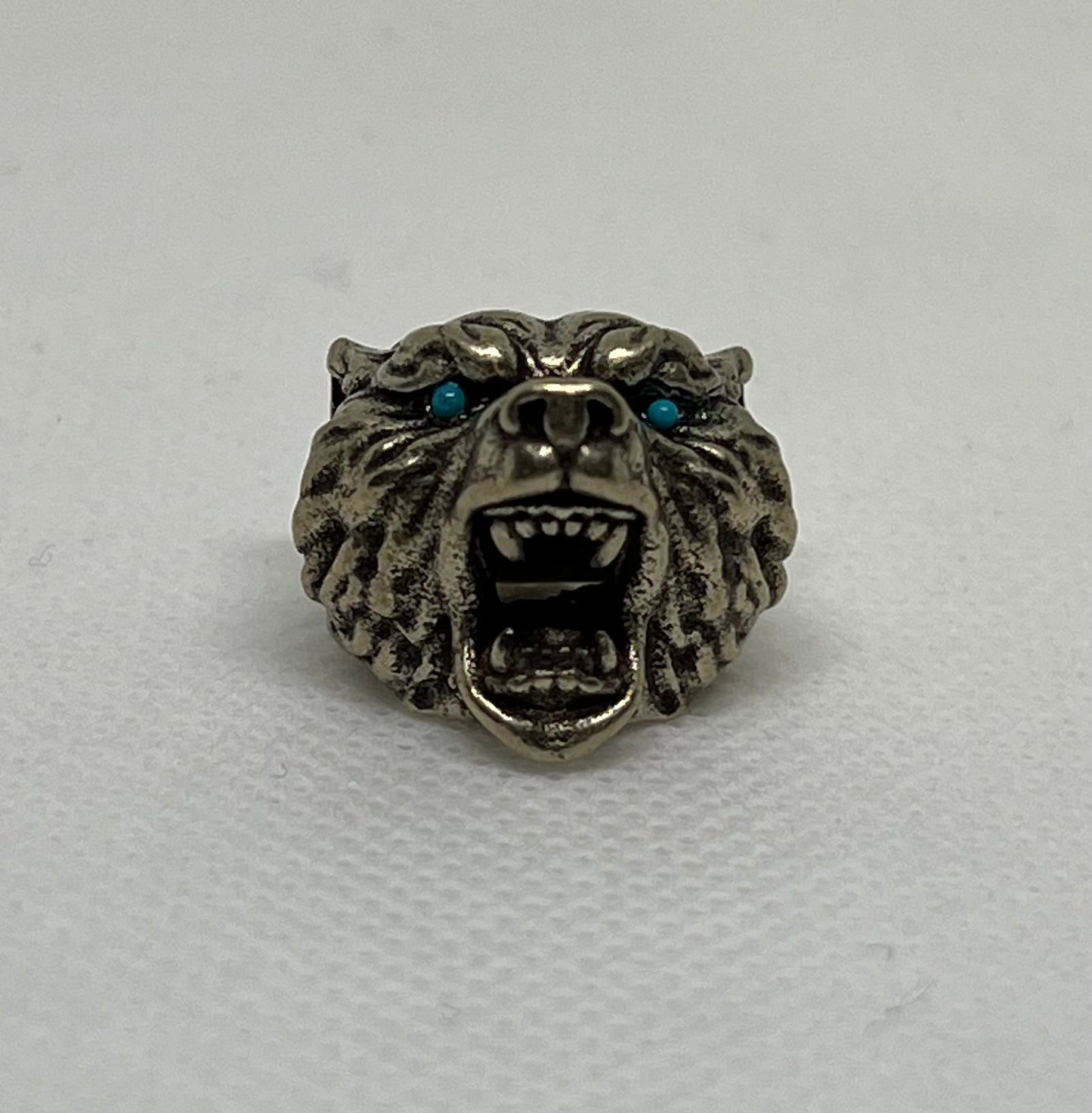 Brass Bear With Aqua Eyes Lanyard Bead, EDC Paracord Bead