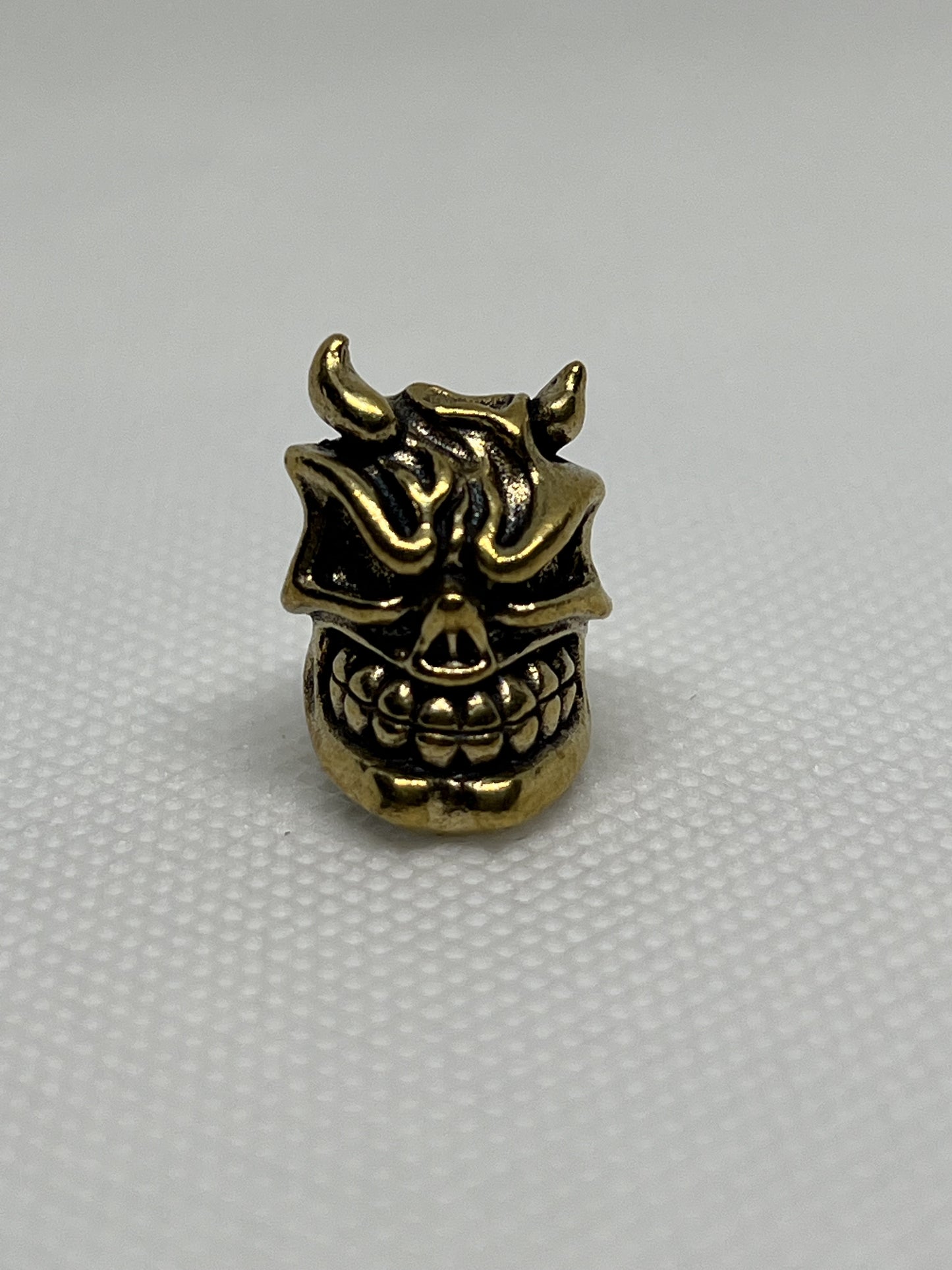 Brass Skull Grinning & Horns Lanyard Bead, EDC Paracord Bead.