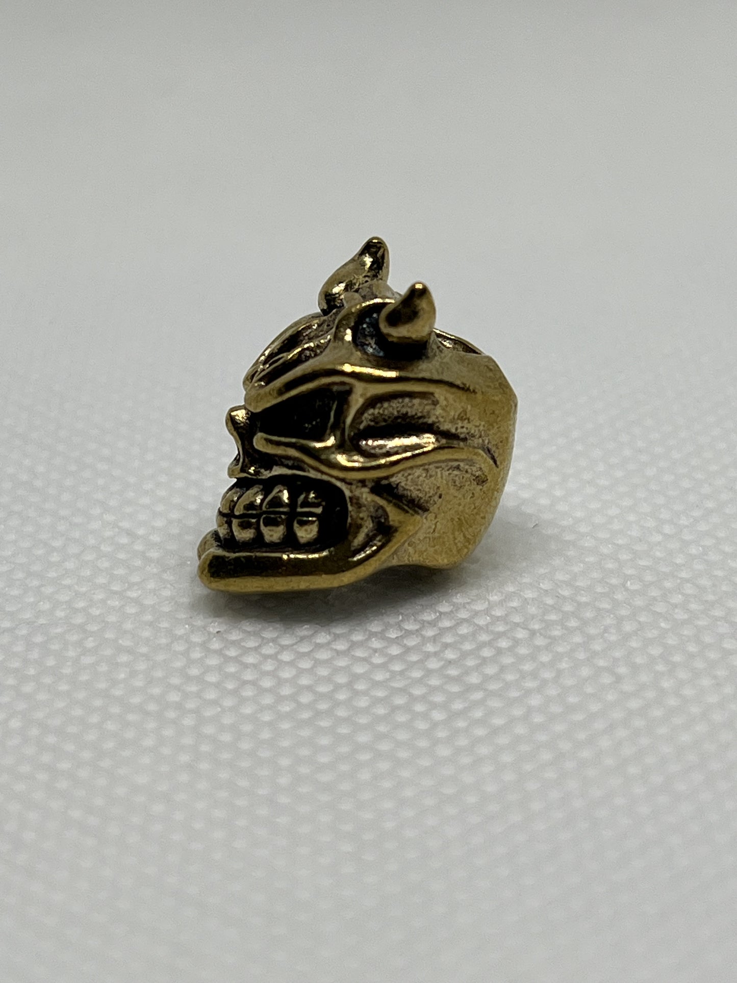 Brass Skull Grinning & Horns Lanyard Bead, EDC Paracord Bead.