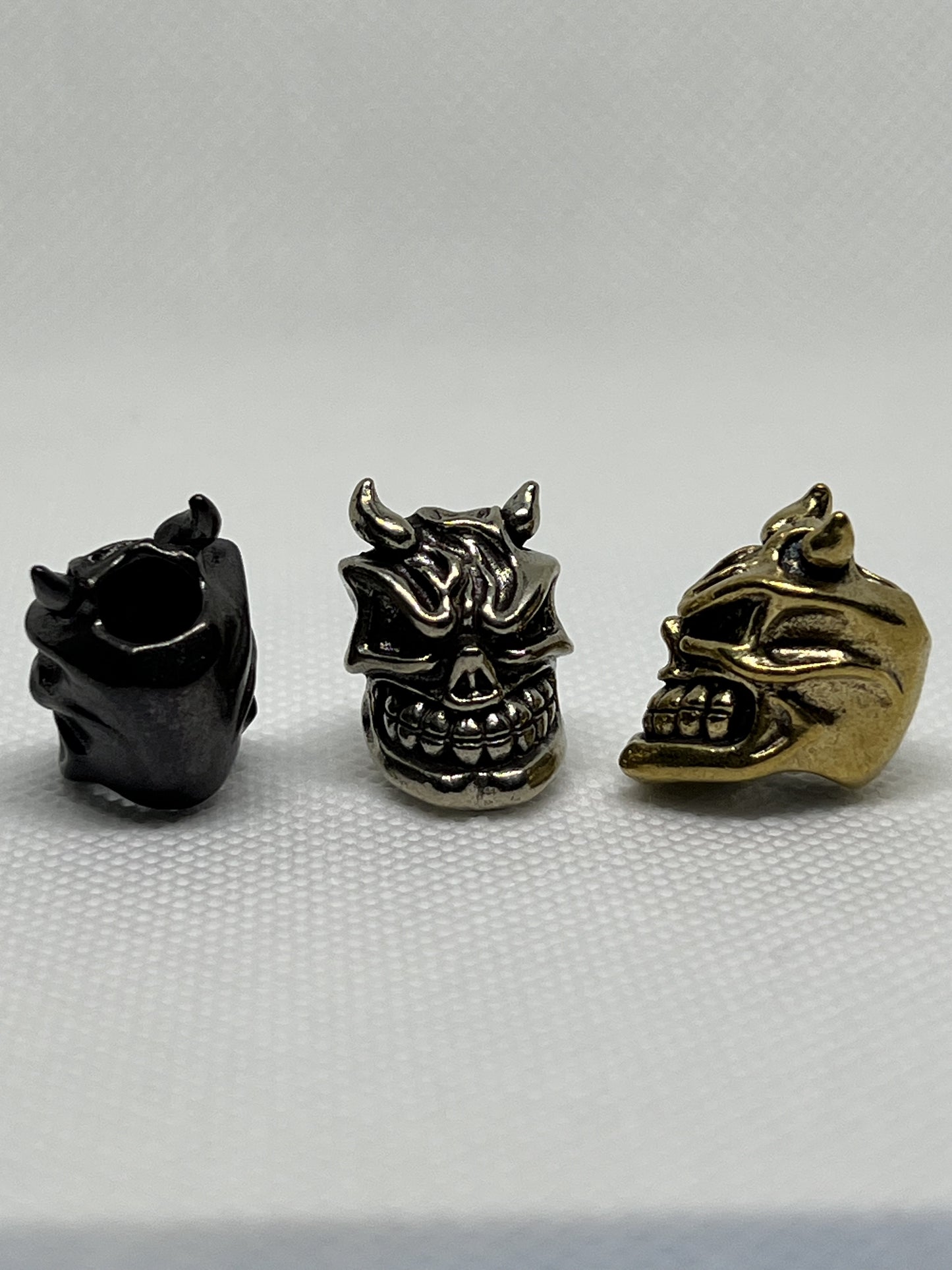 Brass Skull Grinning & Horns Lanyard Bead, EDC Paracord Bead.