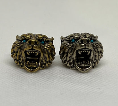 Brass Bear With Aqua Eyes Lanyard Bead, EDC Paracord Bead