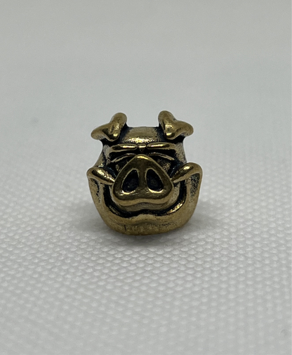 Smiling Pig Brass Lanyard Bead, EDC Paracord Bead.