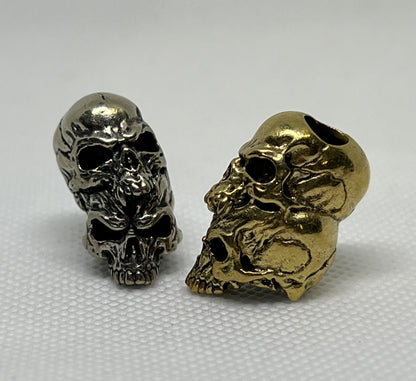 Brass Double Layered Skull Lanyard Bead, EDC Paracord Bead.