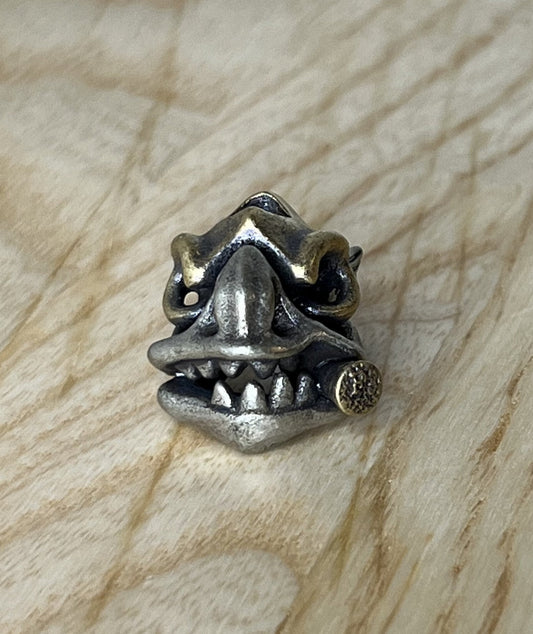 White Copper Fish Head Skull Lanyard Bead, Distressed Vintage, EDC Paracord Bead