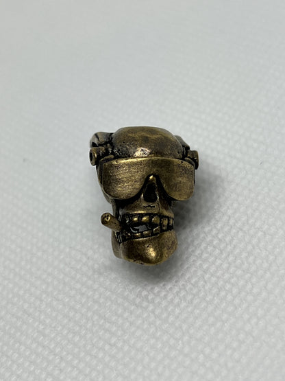 Pilot Skull with Mountable Sunnies Copper Lanyard Bead, EDC Paracord Bead.