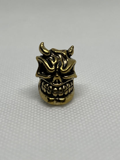 Brass Skull Grinning & Horns Lanyard Bead, EDC Paracord Bead.