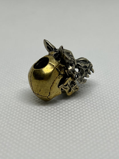 Brass Werewolf Masked Skull Lanyard Bead, EDC Paracord Bead.