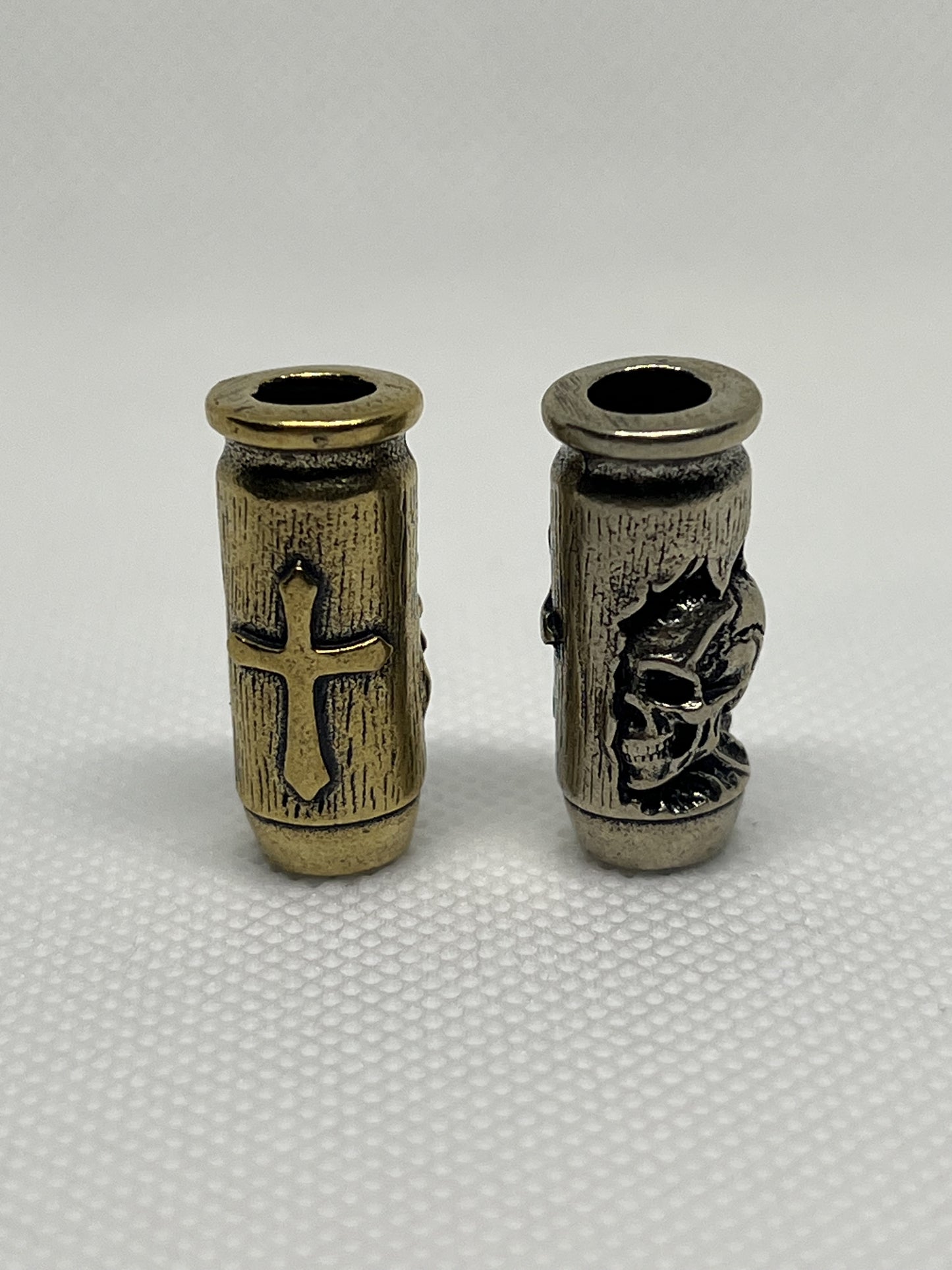 Brass Skull & Cross Bullet Lanyard Bead, EDC Paracord Bead.