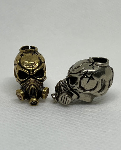 Brass Skull Gas Mask Lanyard Bead, EDC Paracord Bead.